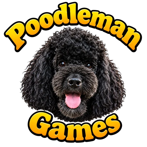 Poodleman Games logo: a black poodle under the studio name